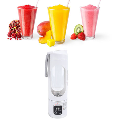 Batidora portátil recargable USB de 450 ml con 12 cuchillas, múltiples velocidades, carcasa de ABS y acero inoxidable, pantalla digital, color blanco. (1/5)