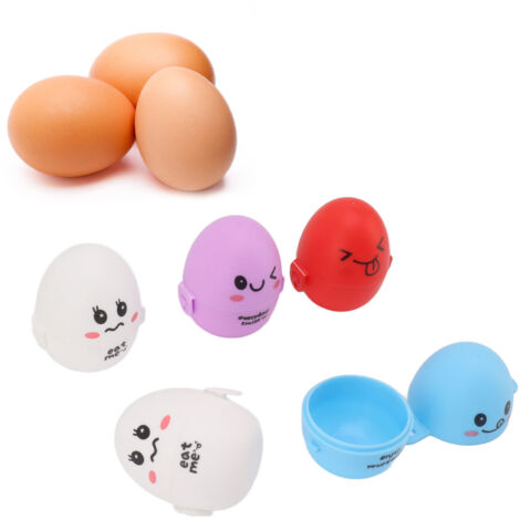 Caja para huevos, contenedor portátil de plástico para 5 huevos, caja para huevos con diseño de dibujos animados (color aleatorio), organizador y soporte para huevos, 6,5 x 6,5 x 8 cm (1/5)