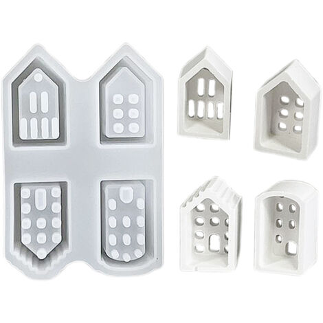 Molde de silicona para mini casa europea - Iluminación ambiental - Yeso de resina epoxi (4 piezas)