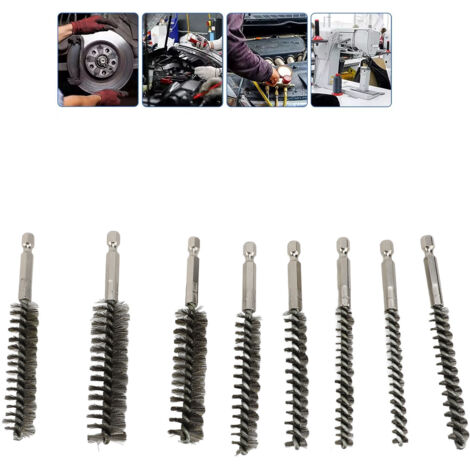 Set mit 8 Edelstahl-Rohrbürsten (304) mit Sechskantaufnahme zum Entgraten und Kantenreinigen (1/5)