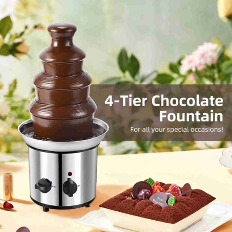 Fuente de chocolate eléctrica de 4 niveles, de acero inoxidable, para fiestas, 170 W, 45 cm, para chocolate, queso y salsa barbacoa.