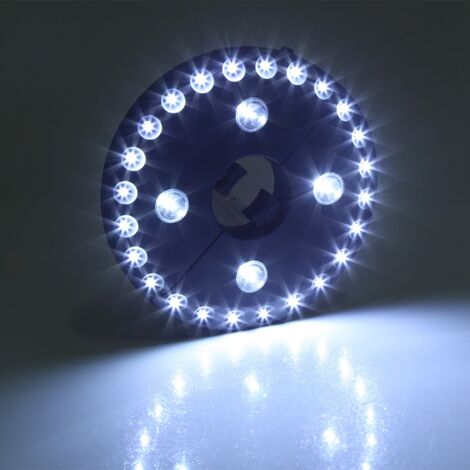 Lámpara LED para sombrilla con 28 diodos y pilas AA – 3 modos de iluminación – Se adapta a mástiles de 2,5 a 4,5 cm de diámetro – Disponible en negro o plata – ABS