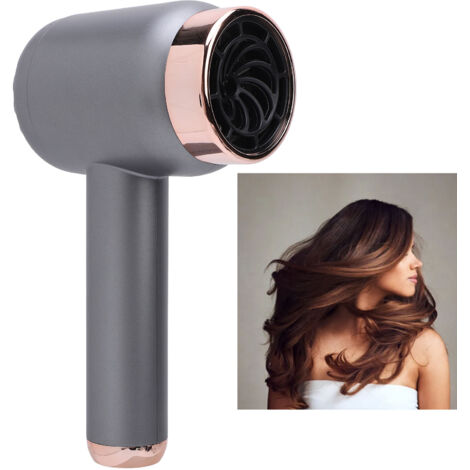 Secador de pelo iónico inalámbrico – Portátil y elegante – Aire caliente/frío – Para el hogar y los viajes – Gris oscuro – Función de carga USB – 1500 mAh – ABS