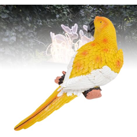 Decoración de pared, escultura de loro, motivo de la selva, resina de alta durabilidad, parte trasera plana, recta, color amarillo con agujeros preperforados. (1/5)