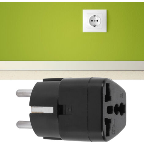 Adaptador de viaje europeo de 10 A, enchufe con aspecto de cobre, compacto, negro, 65 mm, 1 unidad. (1/5)