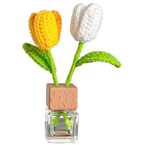 Panel decorativo interior 【Tulipán】 Llavero de girasol y tulipán tejido a mano para coche y dormitorio, regalo exquisito
