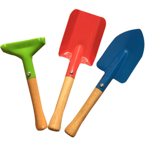 Set de jardinería infantil con herramientas de metal – Pequeño Jardinero: Paleta, rastrillo y pala de metal resistente con mangos de madera, 3 herramientas coloridas para niños de 3 a 13 años. (1/4)