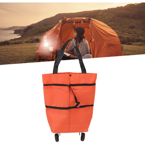 Tragbarer Einkaufswagen, vielseitig einsetzbare, faltbare Oxford-Tasche mit Rollen und großem Reißverschlussfach, orange, für Einkaufen, Camping und Reisen (1/5)