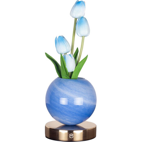Lámpara de mesa Tulip con maceta azul  Light Library  [Función de atenuación tricolor + Atenuación continua + Carga USB]  Iluminación ambiental para dormitorio y oficina
