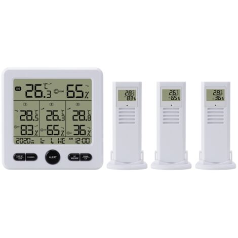 Estación meteorológica digital inalámbrica con 3 sensores exteriores, alarma y funciones de calibración – Blanco/Negro (1/5)