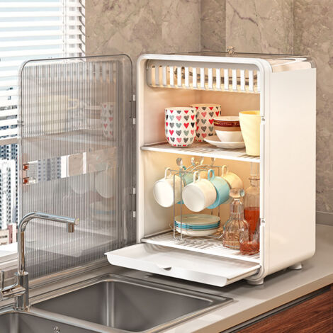 Auslaufsicherer, transparenter Tassenorganizer [Deluxe-Teller] mit Boden und Abfluss für Tee und Kaffee zu Hause (1/3)