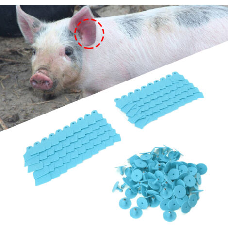 【Etiquetas de identificación animal】 – 100 unidades – Etiquetas de plástico en blanco para ganado vacuno, ovino y porcino – Azul (1/5)