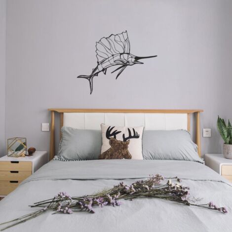 Decoración de pared metálica con forma de pez: escultura marina 3D de acero inoxidable, 50 x 20 cm. Decoración de pared para uso interior y exterior.