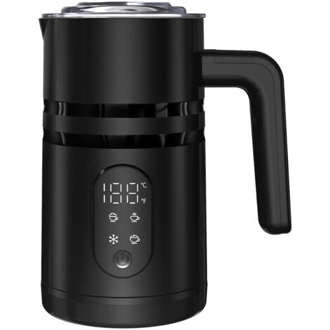 Espumador de leche eléctrico MF06 con 4 modos, función de espumado rápido, capacidad de 350 ml, pantalla digital de temperatura, 400 W, acero inoxidable PP 304, negro, 598 g, para Nespresso, espresso,