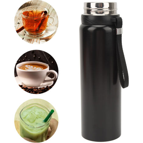 Isolierte Wasserflasche mit Temperaturanzeige [1000 ml Fassungsvermögen / Schwarz / Tragegurt / Stilvolles Design] – Tragbare Wasserflasche mit großem Fassungsvermögen für Büro, Reisen und Zuhause (1/5)