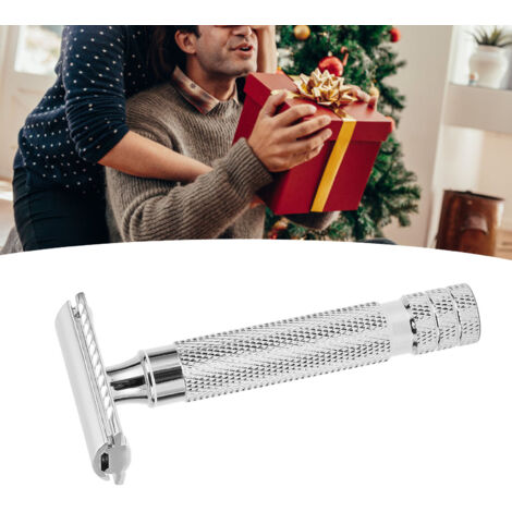 Ergonomischer Vintage-Sicherheitsrasierer mit rostfreiem Griff [Aluminium, Zink, Silber, 61–69 g, 10 cm] (1 Stück) für Friseursalons und Reisen (1/5)