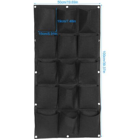 Jardinera vertical de pared de fieltro negro – Sistema de jardín colgante con 15 bolsillos para plantas, flores, hierbas y verduras.