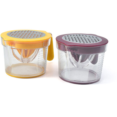 Exprimidor manual transparente de cítricos (600 ml) con separador de huevos y báscula para cocina, oficina y viajes, fabricado en acero inoxidable amarillo y plástico. (1/5)