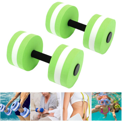 Mancuernas de agua de EVA, juego de 2, verdes, flotantes, peso 240 g, duraderas, 15 x 27 cm, para yoga, natación, fitness, reciclables.