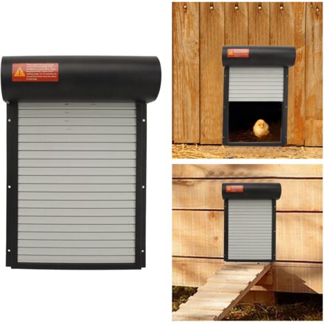 Puerta automática para gallinero con energía solar y temporizador para gallinas, patos y gansos – equipo de seguridad para granjas – marco de metal, panel de plástico negro – aprox. 37 x 24,7 cm