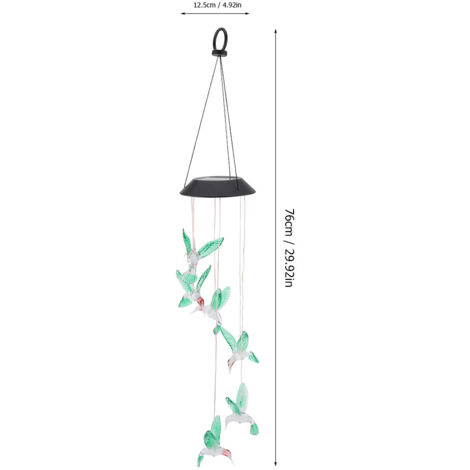 Campana de viento solar LED colorida para jardín Trochilus con luces cambiantes - 76 cm, ABS+PVC, campana de viento decorativa para patio y balcón