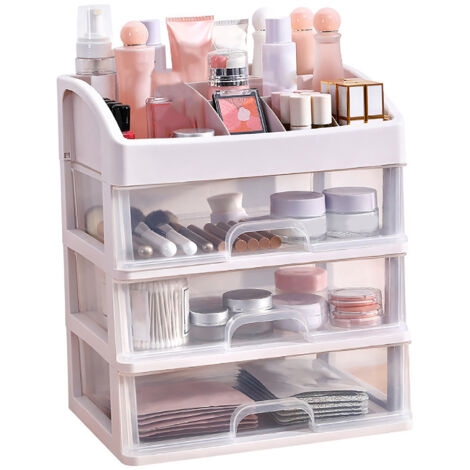 Transparenter Kosmetik-Organizer mit 3 Schubladen, großer Kunststoff-Aufbewahrungsraum für Make-up, Schmuck und Bürobedarf