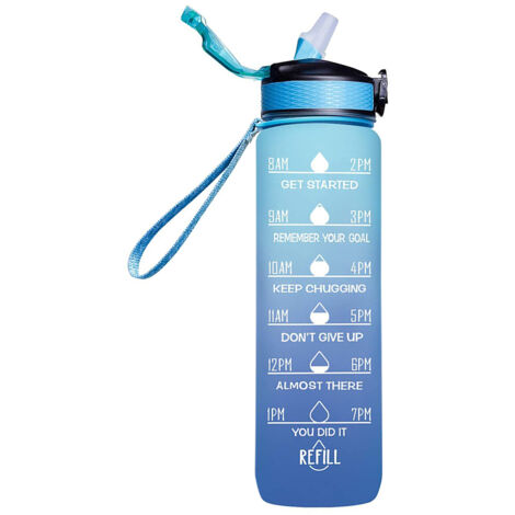 [Motivierende Sport-Trinkflasche] Trinkflasche [1000 ml, BPA-freies PP] mit Zeitmarkierung - Ergonomisch, Verschiedene Farben (1/5)