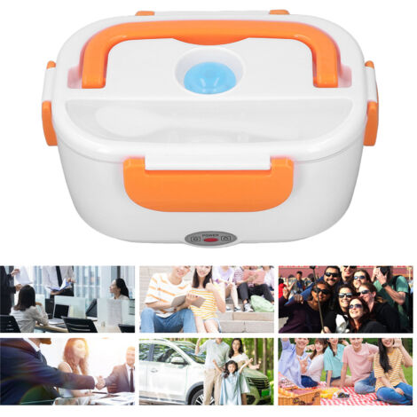 Fiambrera eléctrica portátil, multifuncional y de color naranja para uso doméstico y para calentar alimentos, 100–240 V con enchufe europeo. (1/5)