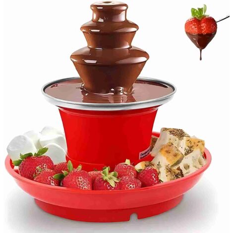 Fuente de chocolate eléctrica de tres niveles, capacidad de 200 g, revestimiento antiadherente, bandeja incluida – Máquina profesional de fondue de chocolate de acero inoxidable y ABS de 30 W (23 cm)