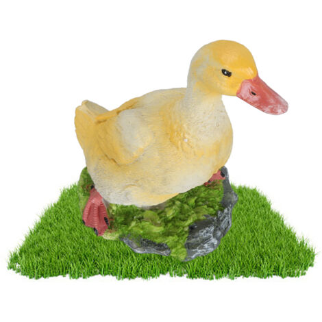 Figura decorativa de pato, escultura de resina, pintada a mano, impermeable, dimensiones 15 x 9 x 18 cm, amarilla, para jardín y hogar.