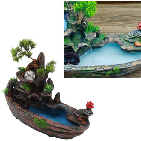Fuente decorativa de mesa de resina con cascada, rueda hidráulica y esfera – juego completo (1/5)