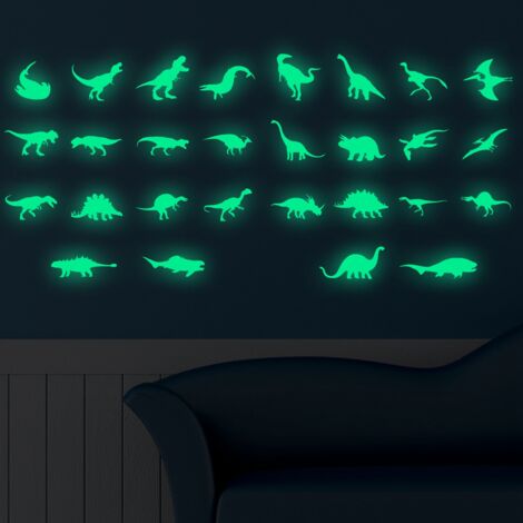 Pegatinas de pared que brillan en la oscuridad: 5 pegatinas fosforescentes de dinosaurios para decorar paredes y techos en habitaciones infantiles y en eventos. (1/5)