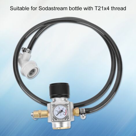 Manomano CO2-Mini-Gasregler Stufe 2 mit Sicherheitsventil, einstellbar von 0 bis 90 psi, Edelstahl, für Sodastream nach europäischem Standard T21x4 und 6ac-6g (1/5)