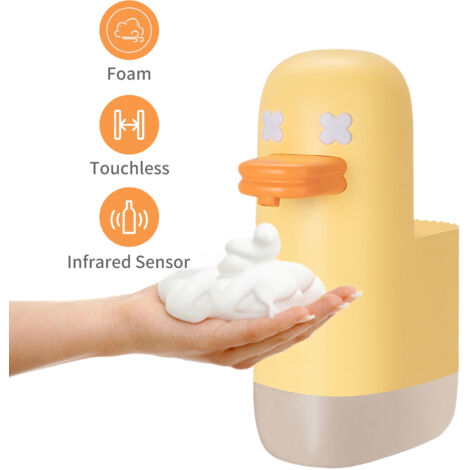 Dispensador automático de jabón en espuma con forma de pato, táctil, recargable por USB, 350 ml, amarillo, para el hogar, la cocina, el baño, la oficina y el hotel. (1/5)