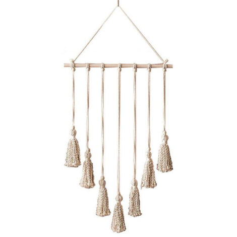 Tapiz de tela tejida a mano para pared – decoración del hogar – 10 perchas de madera – portafotos (1/4)