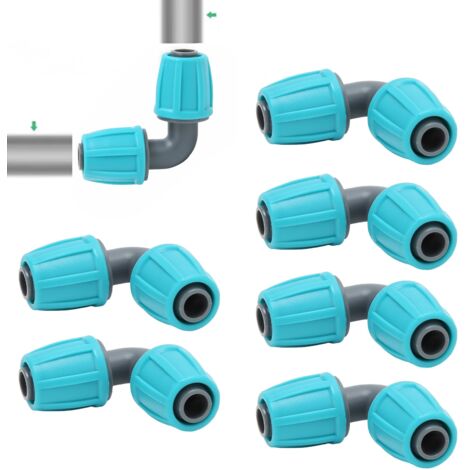 [Accesorios de riego] 10 codos de PE de 90° y 16 mm con conexión para manguera para una conexión segura del grifo en jardines y agricultura. (1/5)