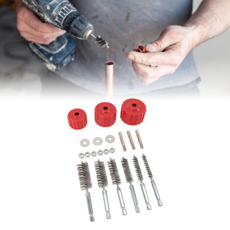 1/2", 3/4", 1" Kupferschlauch-Reinigungsset für Bohrmaschinen Edelstahl-Metallbürste 3 Bürsten + 6 Zubehörteile (1/5)