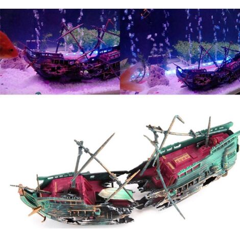 Decoración de resina para acuario [Barco varado]  Detalles realistas  Dimensiones: 24,5 cm, resina no tóxica, 1 pieza (1/5)