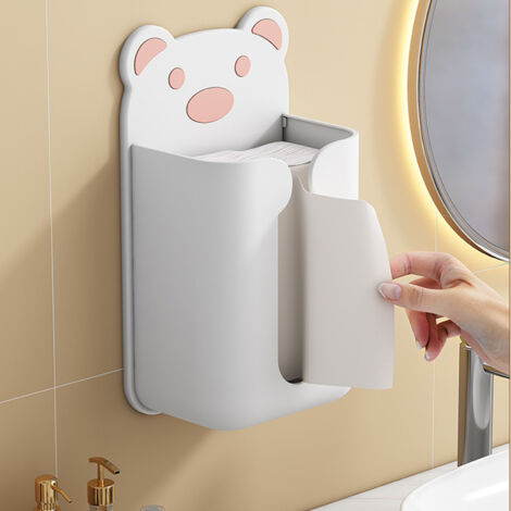 „Bärenniedlicher“ Wand-Toilettenpapierhalter – Bohrfreier Toilettenpapierspender für Zuhause und Badezimmer, strapazierfähiger Kunststoff, rosa-weiß, 140 g (1/5)