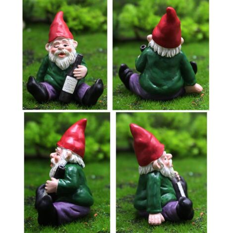 [Estatua de resina] + Gnomo borracho + Adornos de jardín + Miniaturas (2 gnomos borrachos, 1 gnomo orinando, pila de antorchas) (1/5)