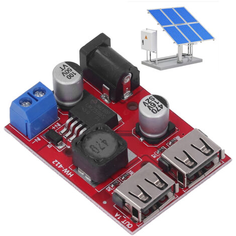 Placa de circuito controlador de carga solar, estabilización de voltaje de CC de 6V–30V a 5V, módulo reductor USB con dos puertos USB. (1/5)