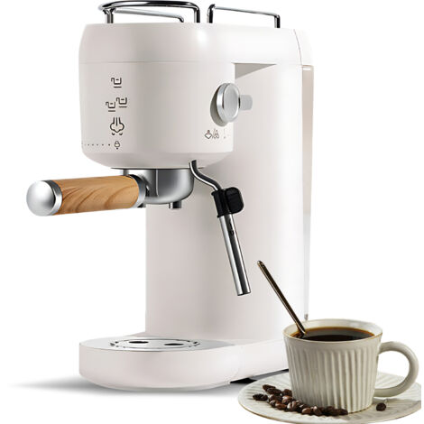 Cafetera eléctrica con sistema automático de espumado de leche, 1400 W, 20 bares, mini, con portafiltro, filtros simple y doble para latte macchiato, espresso y cappuccino. (1/5)