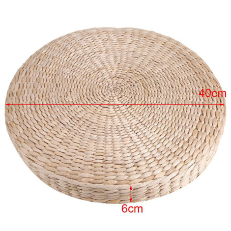 Cojín de tatami elegante POUFISSA, cojín de meditación redondo, hecho de paja natural, 40 cm x 6 cm, amarillo claro, cómodo para yoga y relajación, 1 unidad (1/5)