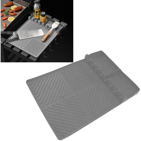 Tapete de silicona para parrilla con 8 ranuras, 40,6 x 29,2 cm, antideslizante, resistente al calor, fácil de limpiar, accesorio de cocina, gris [Tapete de silicona + equipo de cocina] (1/5)
