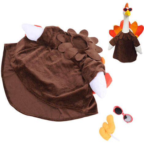 Disfraz de pavo para el porche en Acción de Gracias Desplumado Disfraz decorativo de otoño para exteriores Material de felpa Marrón oscuro Conjunto de disfraz, peine y gafas Decoración de jardín