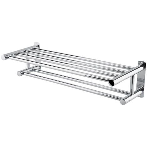 Toallero doble de pared fabricado en acero inoxidable 304 cromado con estante – 57 cm