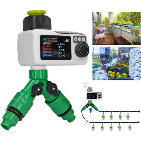 Temporizador de riego solar con dos conexiones, batería NiMH de 1,2 V y sensor de lluvia para riego automático del jardín. (1/5)