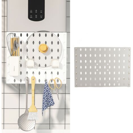 [Cubierta decorativa para calentadores de agua a gas de cocina] Juego de paneles perforados, componentes de PET [montaje adhesivo], 3 paneles y 6 almohadillas adhesivas, protección de tuberías, estant