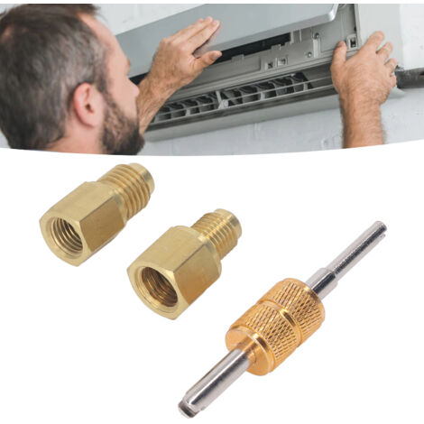 Adaptador de cobre para tanque de refrigerante: ajuste de 1/2 ACME a 1/4 SAE y de 1/4 SAE a 1/2 ACME con llave de vástago. (1/5)