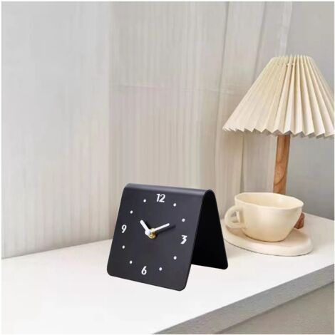 Reloj de mesa moderno de metal negro con mecanismo silencioso, 1 pila AA, 140 g, para salón, dormitorio, oficina, hogar. Reloj de mesa moderno de metal negro con mecanismo silencioso y pila AA para de (1/5)